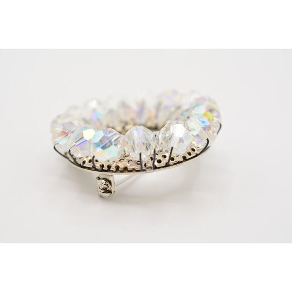Vintage Crystal Pin Brooch Aurora Borealis AB Cluster Round Wreath 1980s Bin5B - Picture 7 of 12